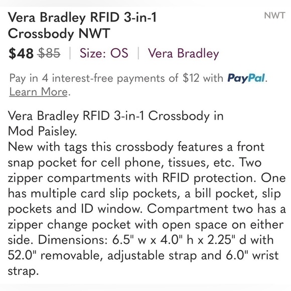 Vera Bradley RFID 3-in-1 Crossbody Wallet Mod Paisley Navy/Mint/Pink NWOT - Picture 10 of 10